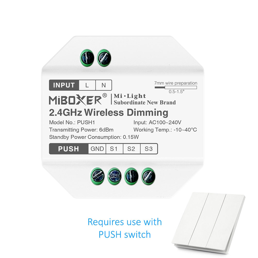 Модуль PUSH Mi-Light PUSH1 230 В – передатчик 2.4G для кнопки без фиксации, диммирование и цвет RGB+CCT