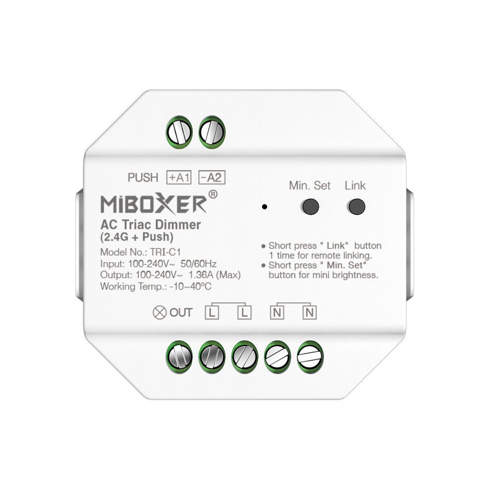 Симисторный диммер 230 В Mi-Light TRI-C1 с приёмником 2.4G и входом PUSH, 300 Вт