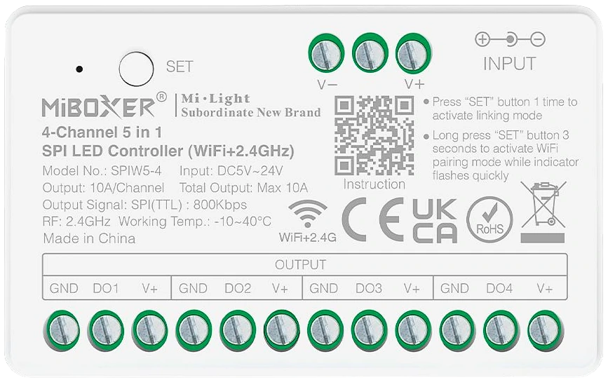 Контроллер WS2811 4-канальный WiFi Mi-Light SPIW5-4, 4 зоны